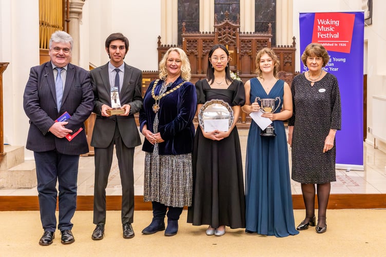 Amanda Boote, in her capacity as Mayor of Woking last year, with some of the prize winners