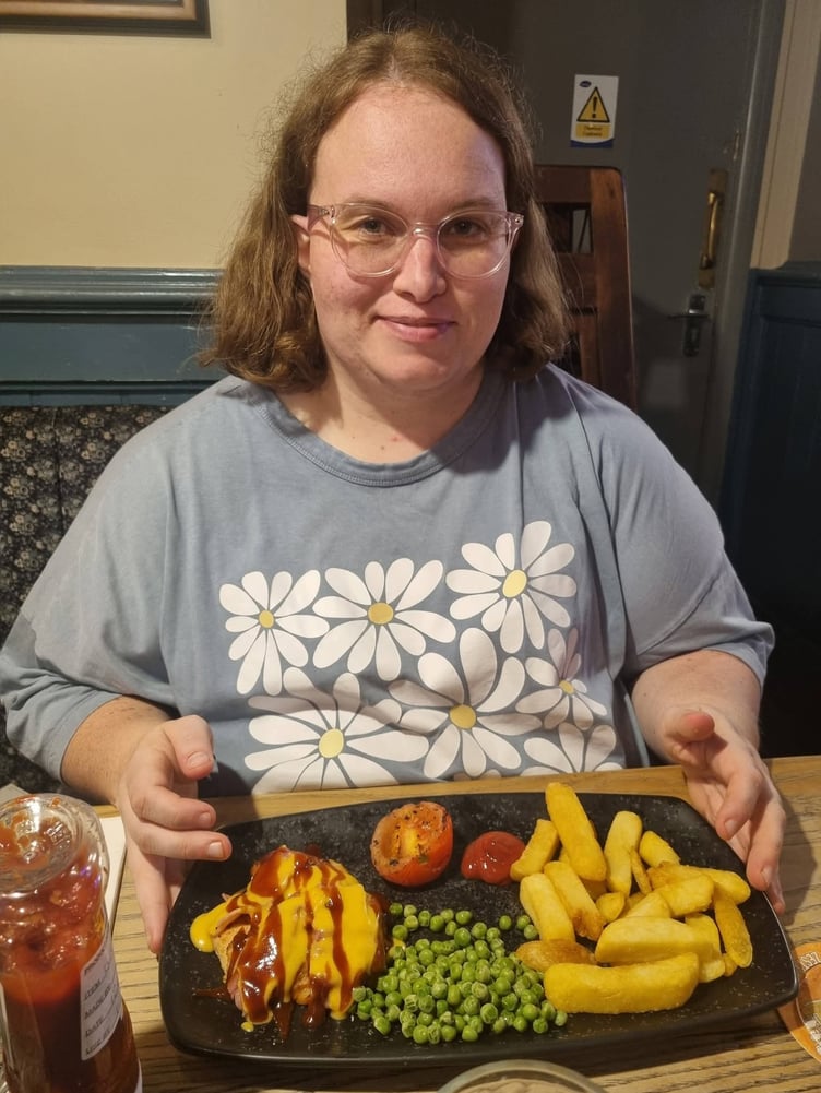 Emma with her tasty birthday meal